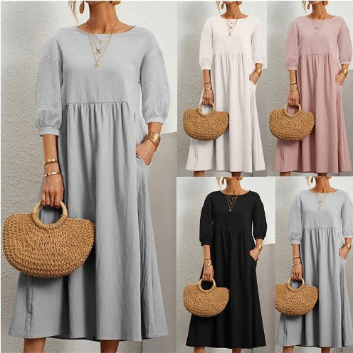 Levoire | Chic Robe Ample Unie à Manches Bouffantes
