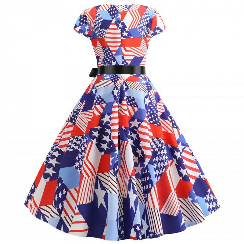 Robe midi pour femme avec motif de drapeau coloré et ceinture élégante Levoire