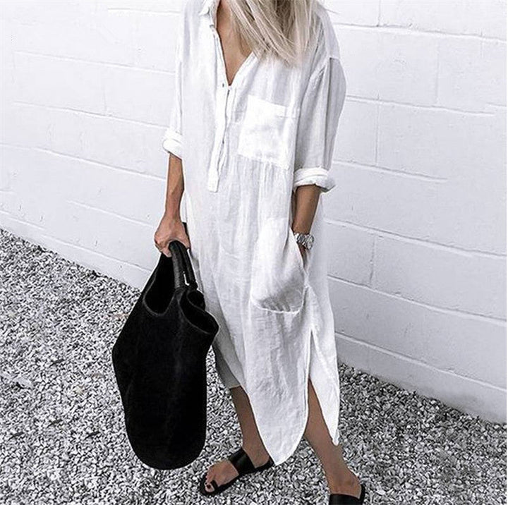 Levoire | Intemporel Simple Boutons Devant Long Robe Chemise Grand Blanc