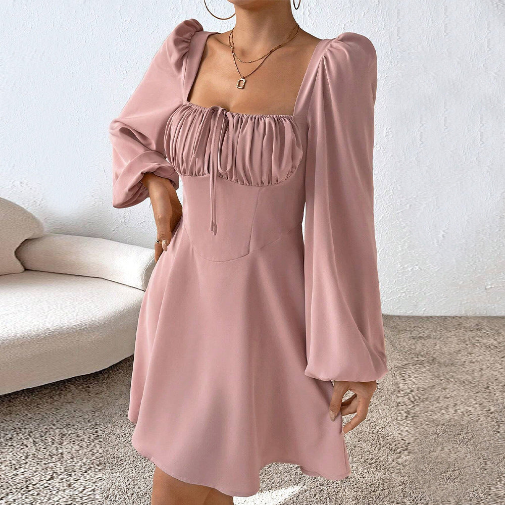 Levoire | Robe à volants Manches bouffantes Encolure carrée Jolie robe Rosa