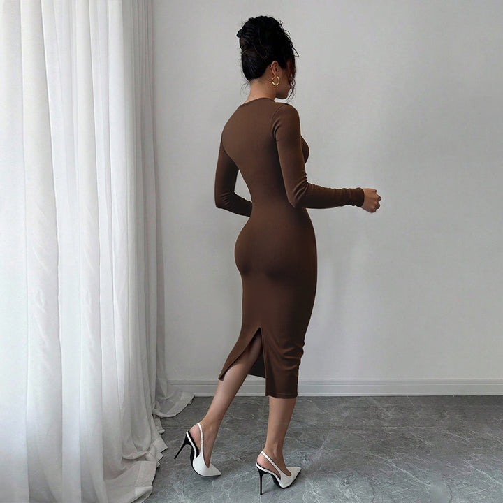 Robe midi ajustée en jersey pour femmes avec détail torsadé et manches longues Levoire
