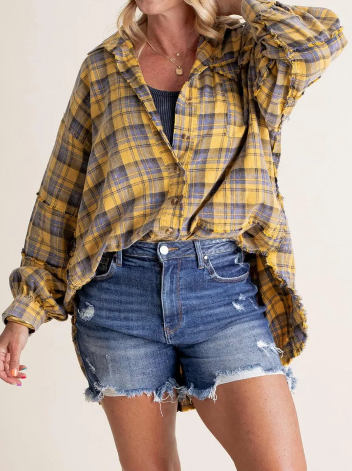 Veste chemise surdimensionnée décontractée pour femmes avec motif à carreaux Levoire
