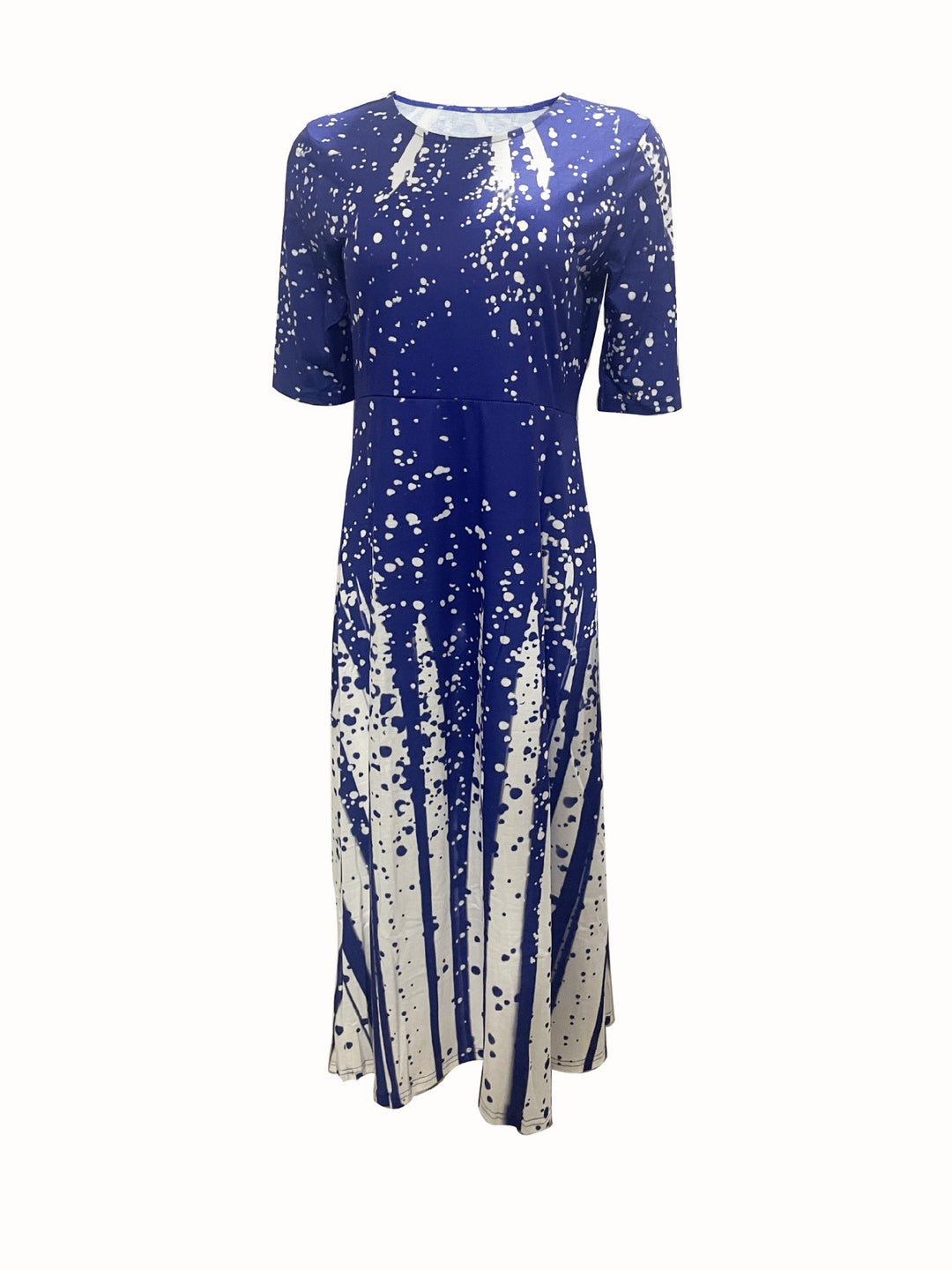 Levoire | Élégant Imprimé Col Rond Mi-Long Robe À Manches Grandes Jupes Bleu
