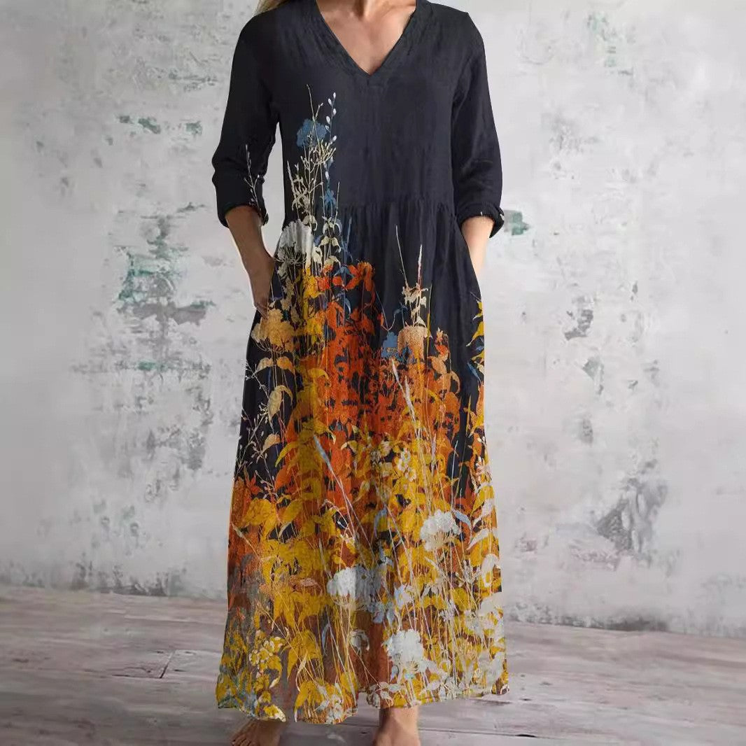 Levoire | Chic Print V-décolleté Robe Midi A1