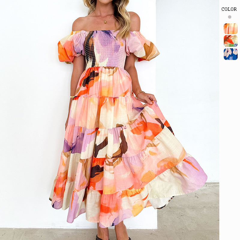 Robe maxi femme avec design dénudé des épaules et manches volumineuses à volants Levoire