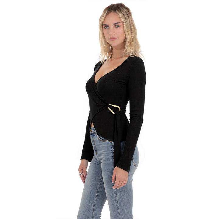 Chemisier Femme à Enveloppe avec Manches Longues et Détails Ruffles Élégants Levoire