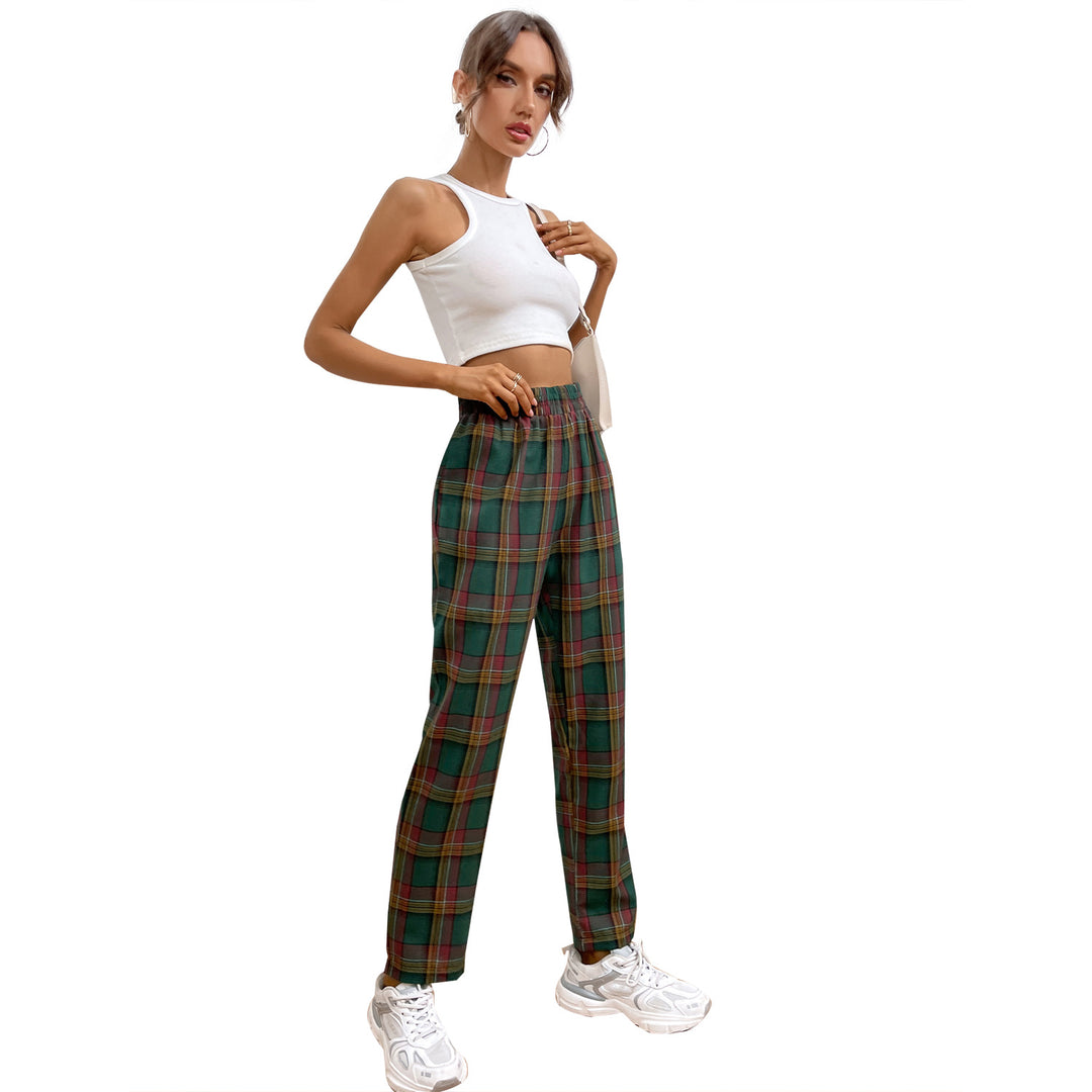 Pantalons décontractés à carreaux pour femmes avec ceinture élastique et coupe ajustée Levoire