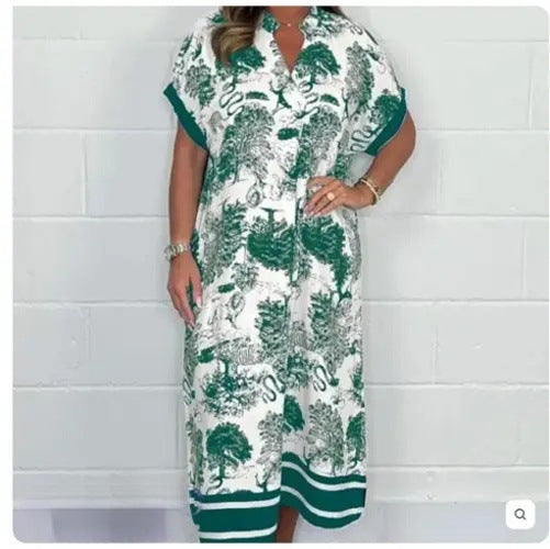 Levoire | Robe imprimée Robe légère imprimée à manches courtes Vert
