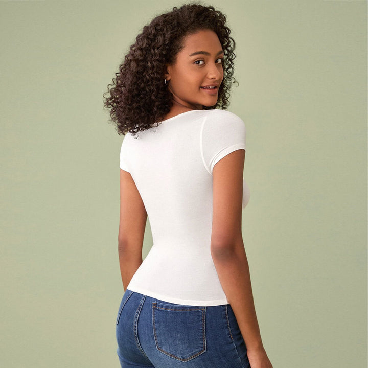 T-shirt ajusté pour femmes avec décolleté V profond et manches courtes Levoire