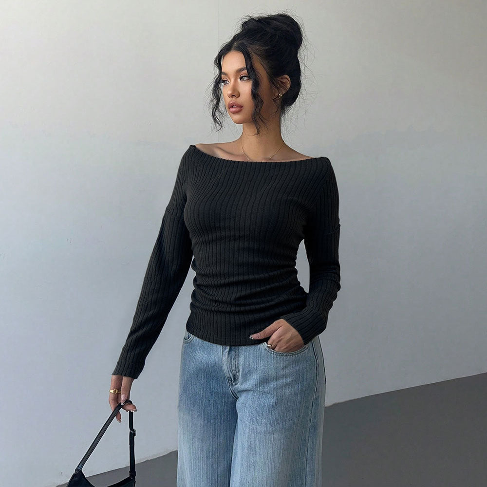Chemise à manches longues pour femmes avec décolleté épaule dénudée et élégant effet froncé Levoire