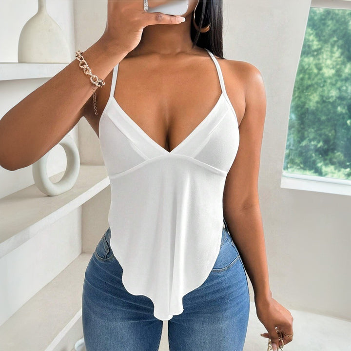 Haut chic pour femmes à bretelles spaghetti avec décolleté en V et ourlet asymétrique Levoire