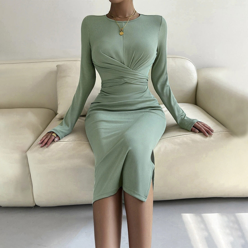 Robe enveloppante ajustée pour femmes avec manches longues et effet froncé élégant Levoire