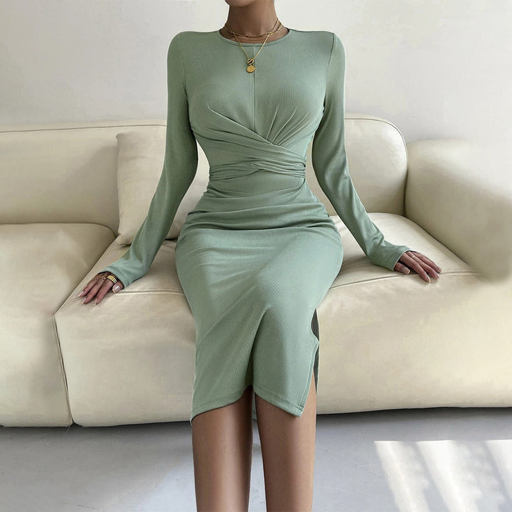 Robe enveloppante ajustée pour femmes avec manches longues et effet froncé élégant Levoire