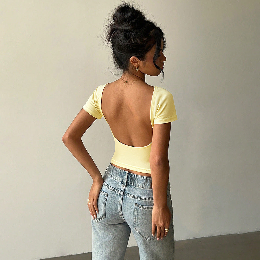 T-shirt court tendance pour femmes avec col rond Levoire