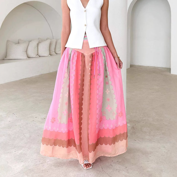 Jupe longue boho pour femme avec design floral et lien à la taille Levoire