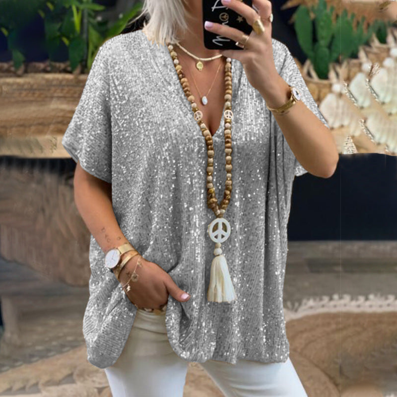 Levoire | Rento pull-over sequins col V T-shirt Argent
