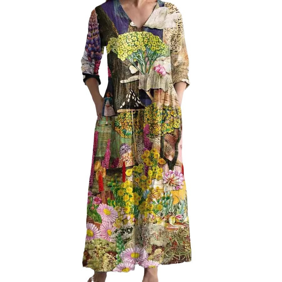 Levoire | Chic Print V-décolleté Robe Midi