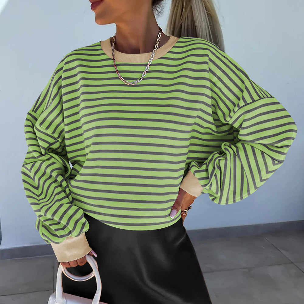 Dames sweat-shirt décontracté rayé avec coupe boxy et finitions contrastées Avriane