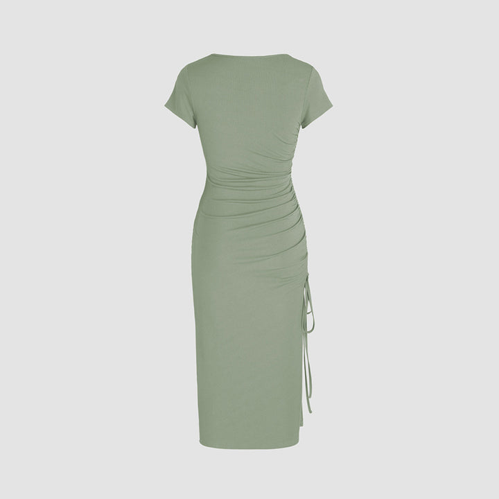 Robe midi moulante pour femme avec fente latérale et détails froncés Levoire