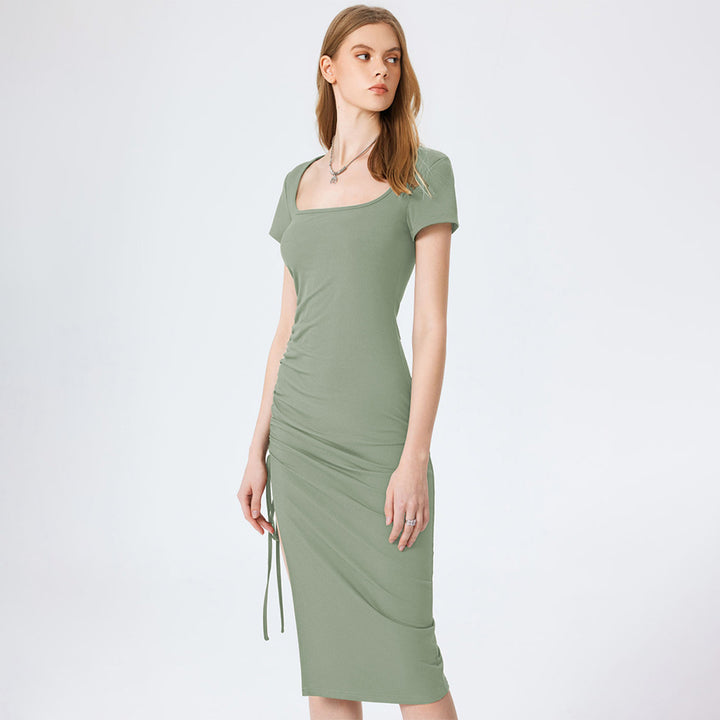 Robe midi moulante pour femme avec fente latérale et détails froncés Levoire