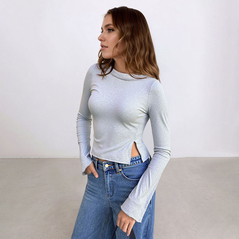 Chemisier femme à manches longues cropped avec fente latérale et design élégant Levoire