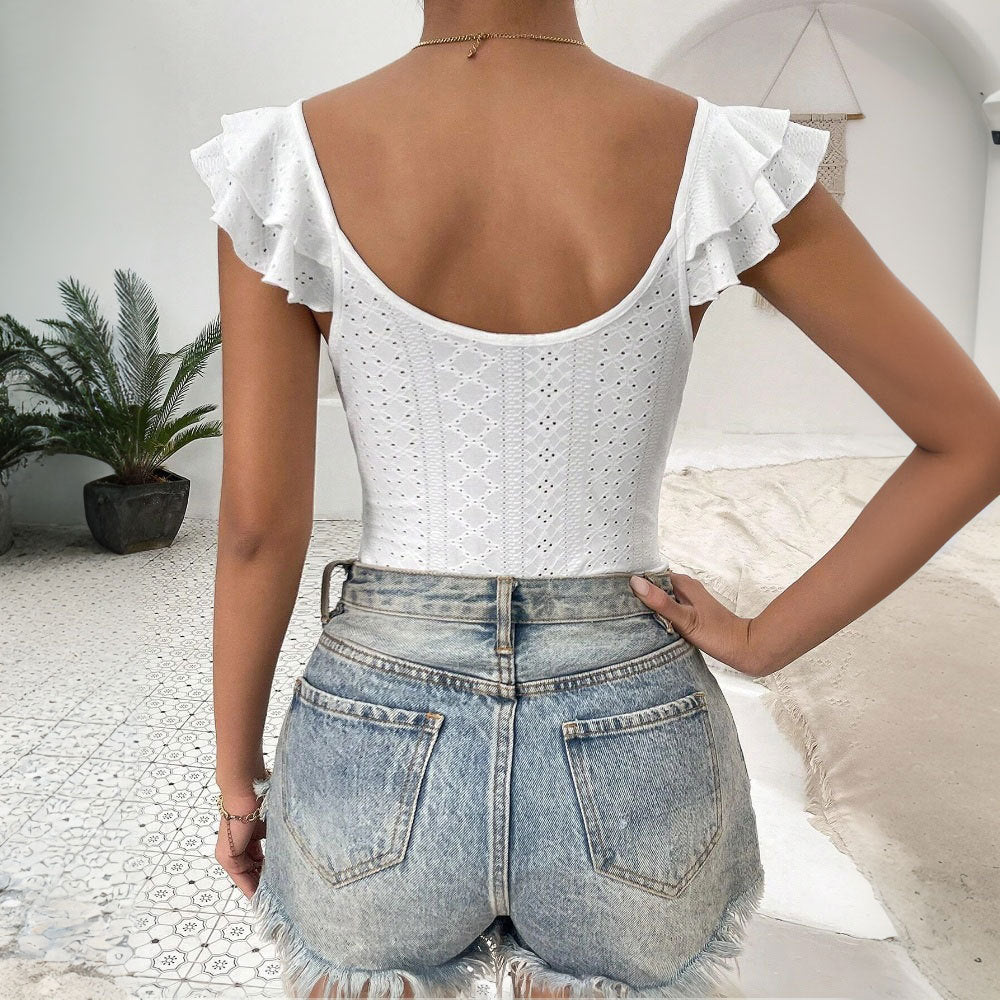 Blouse femme corps avec détails volants et décolleté en V profond Levoire