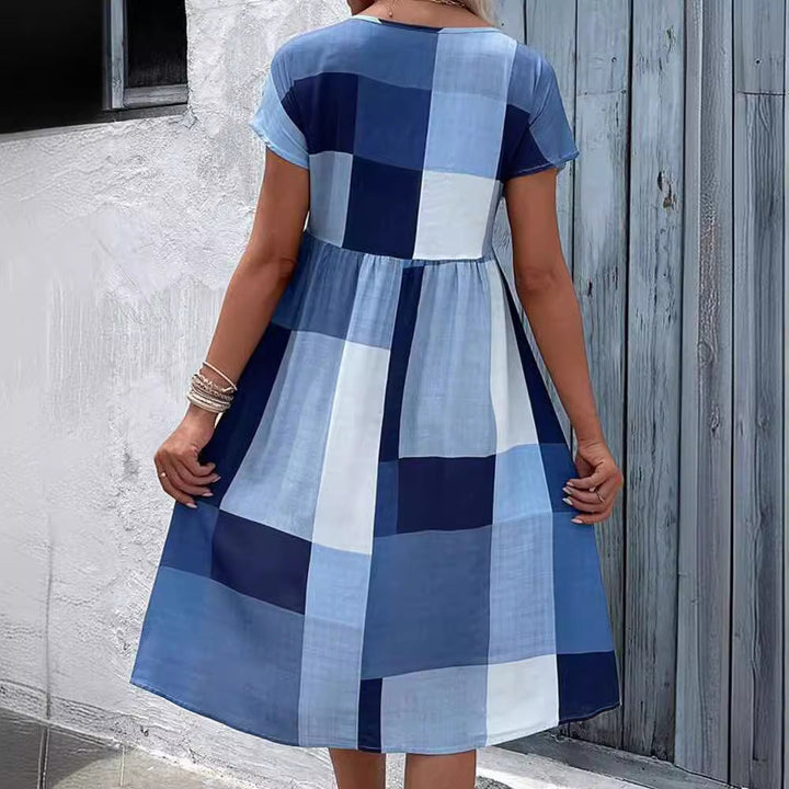 Levoire | Robe à manches batwing à blocs de couleur à carreaux élégante