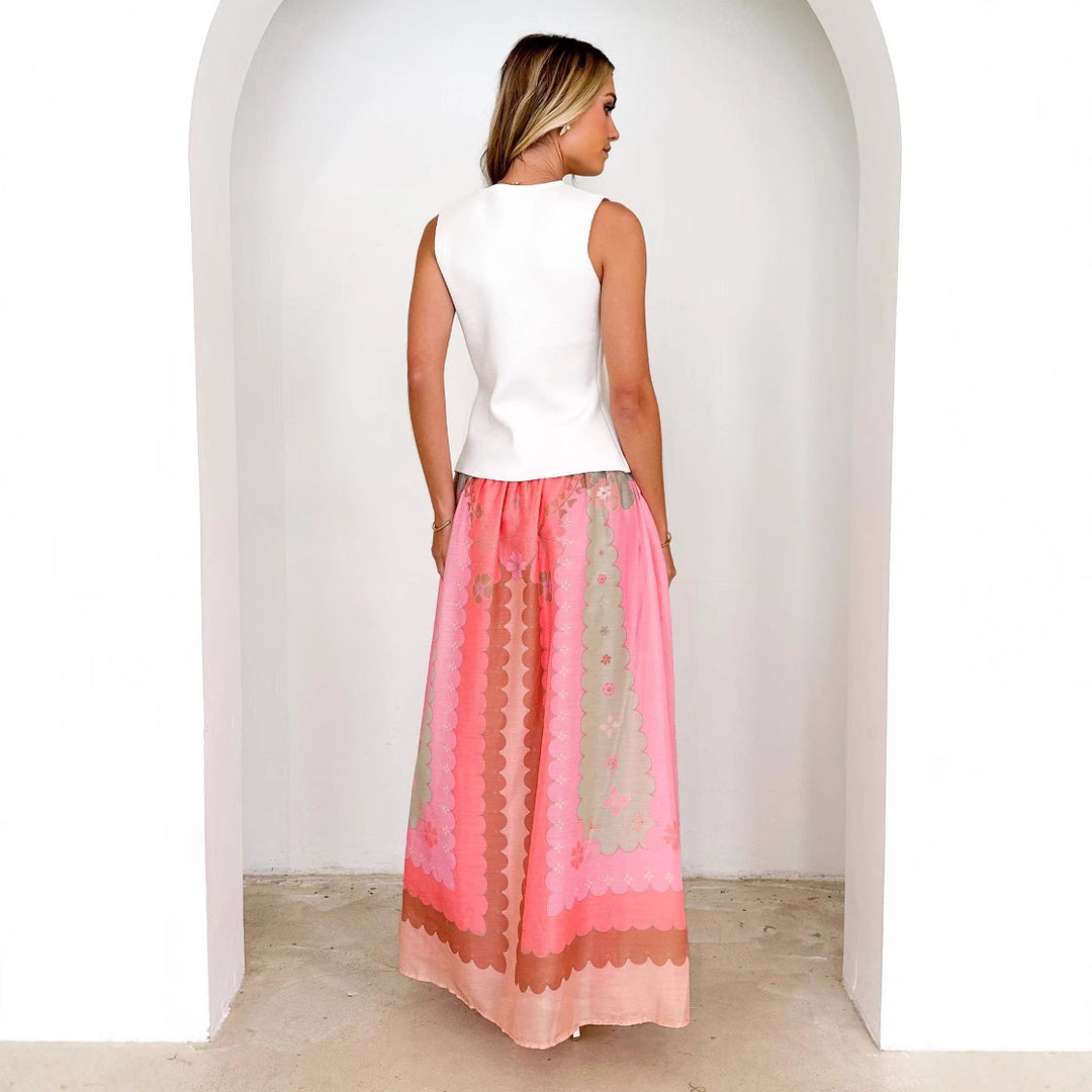 Jupe longue boho pour femme avec design floral et lien à la taille Levoire