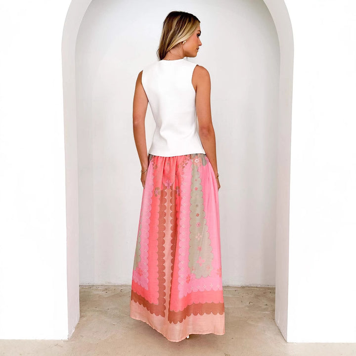 Jupe longue boho pour femme avec design floral et lien à la taille Levoire