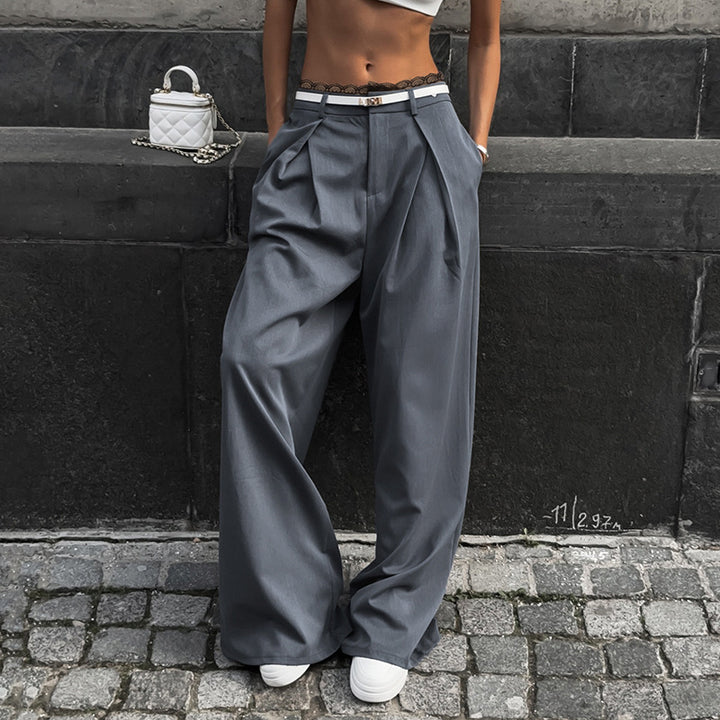 Pantalons larges élégants pour femmes avec taille haute et ceinture en dentelle décorative Levoire
