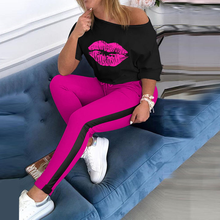 Sweatshirt à motif lèvres pour femmes et leggings sportifs Levoire