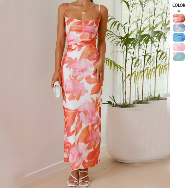 Robe maxi élégante pour femme avec motif floral et bretelles fines Levoire