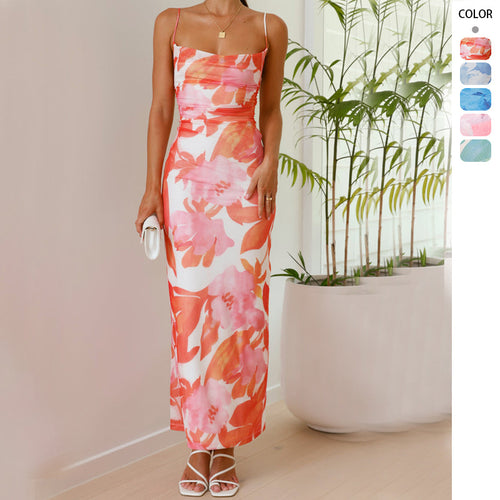 Robe maxi élégante pour femme avec motif floral et bretelles fines Levoire