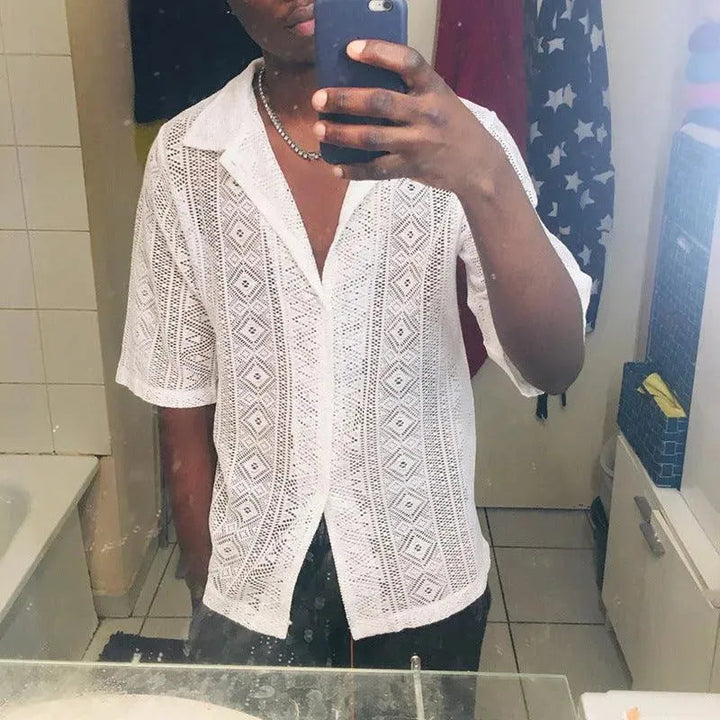 Levoire | Chemise en dentelle transparente à manches 3/4 unie