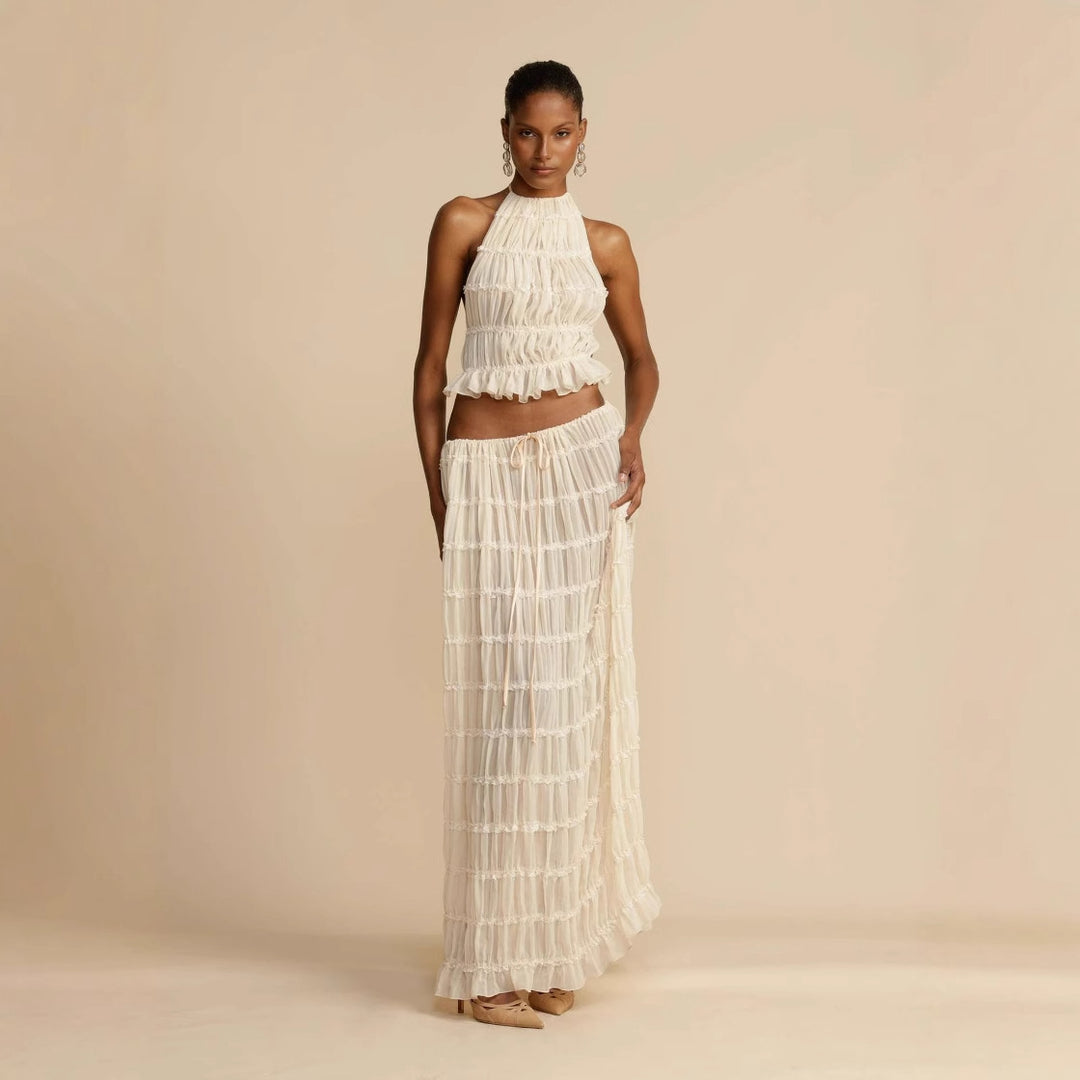 Robe maxi pour femme avec corsage froncé et découpe élégante à la taille Levoire