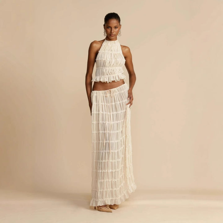 Robe maxi pour femme avec corsage froncé et découpe élégante à la taille Levoire