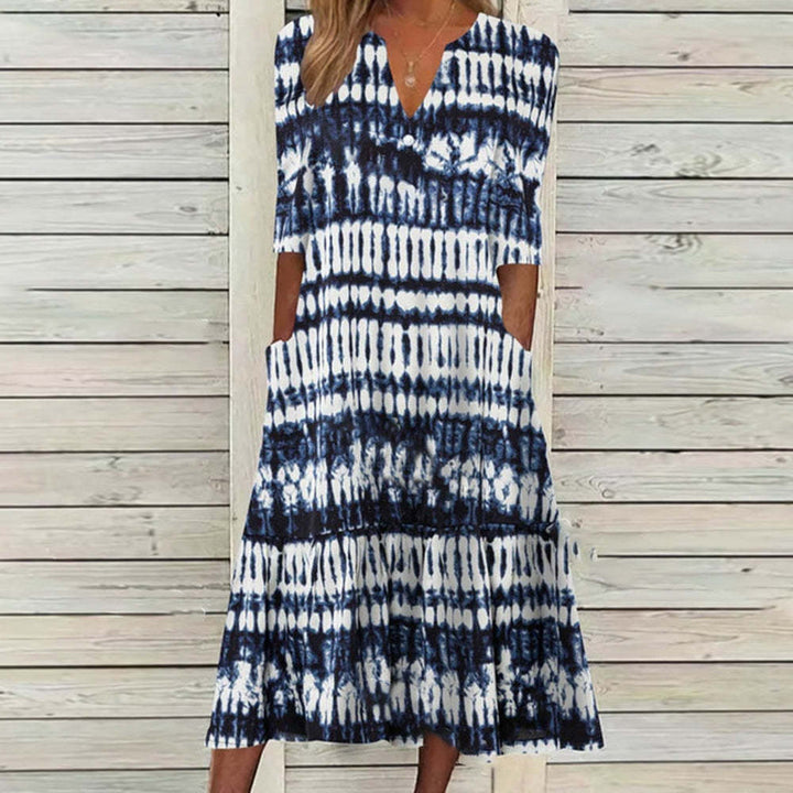 Levoire | Élégant Robe Mi-Longue Boutonnée Imprimée Rayures bleues