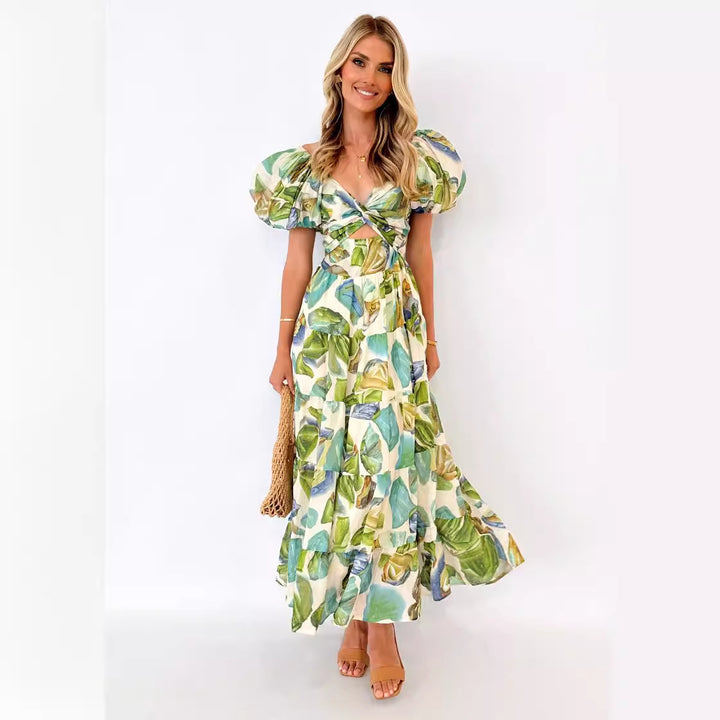 Robe maxi pour femmes avec un design sophistiqué à épaules dénudées et des manches bouffantes volumineuses Levoire