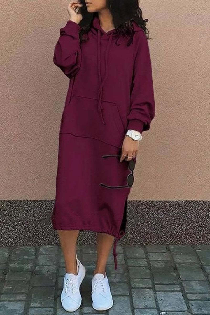 Robe sweat à capuche pour femmes avec poches latérales et ourlet réglable Levoire
