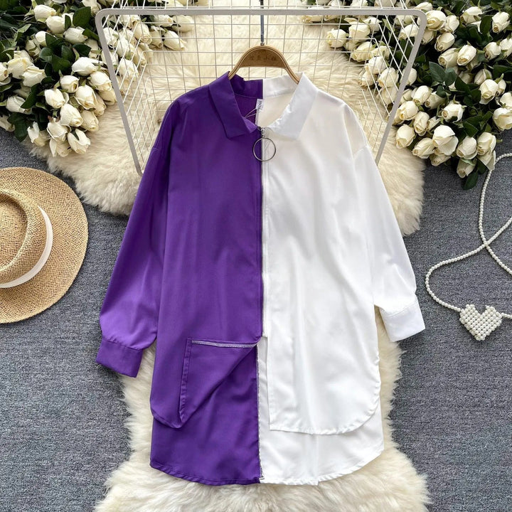 Levoire | Chemise dans des couleurs assorties avec une longueur mi-longue Lila Taille libre