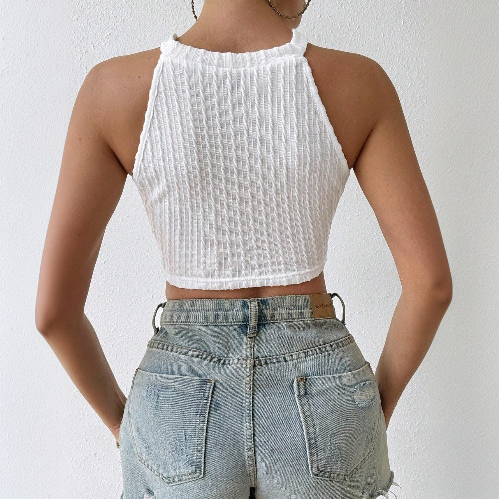 Haut halter pour femmes avec des franges et un fin motif en dentelle Levoire