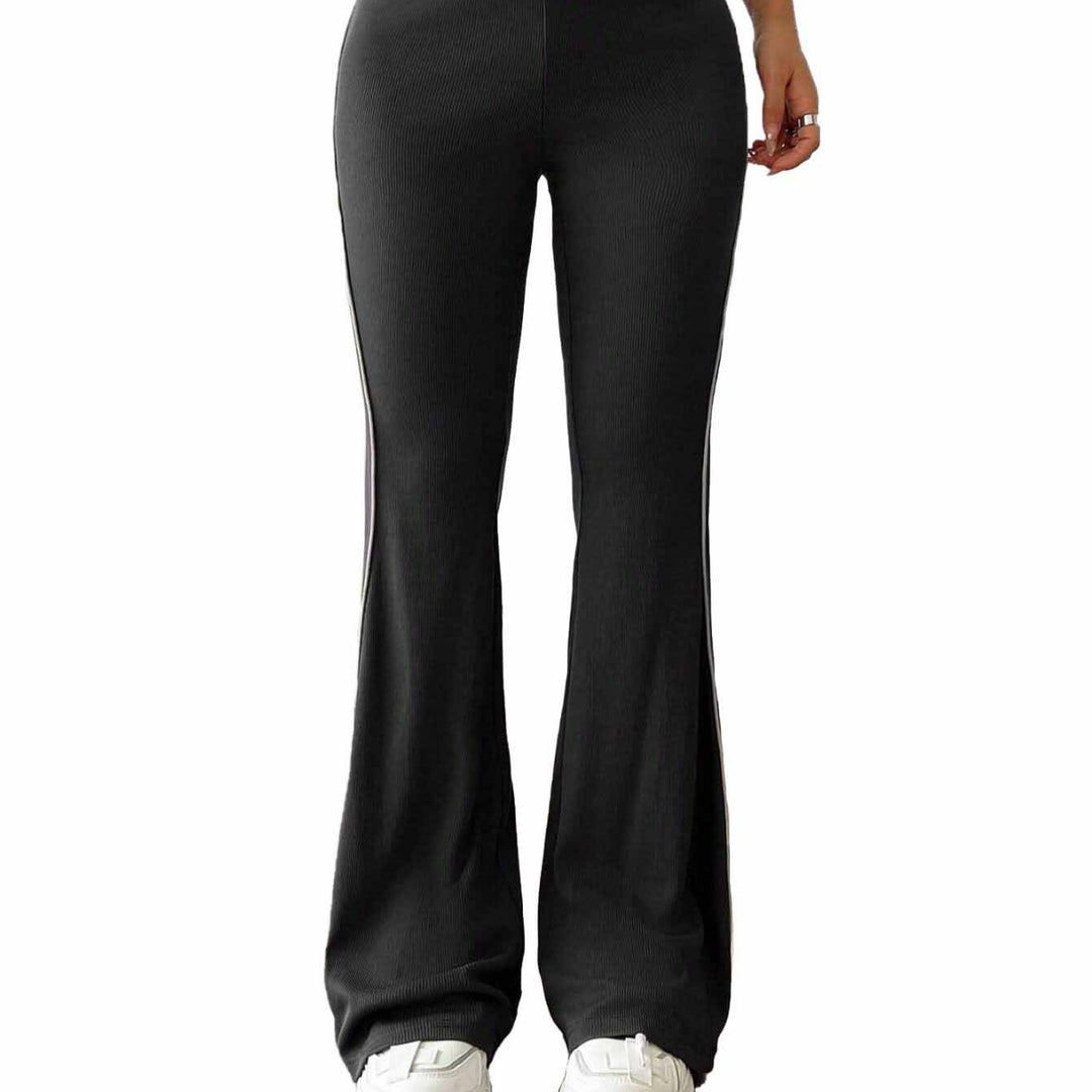 Pantalon évasé sportif pour femmes avec taille haute et inserts latéraux contrastés Levoire