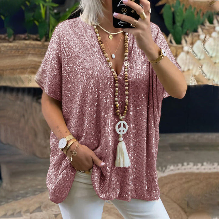 Levoire | Rento pull-over sequins col V T-shirt Rosa