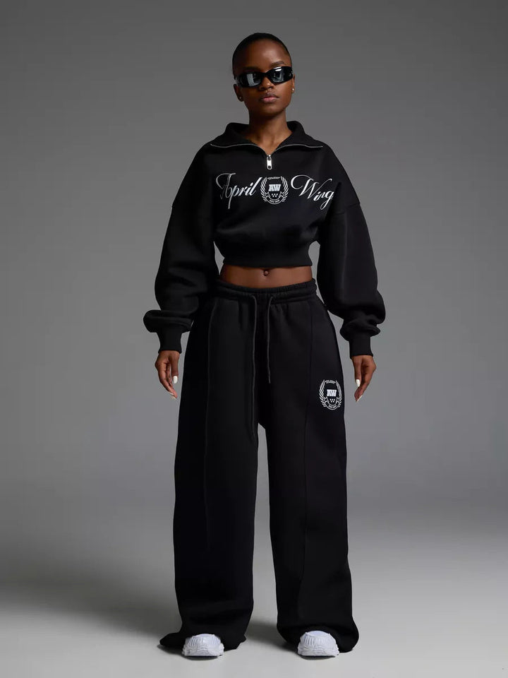 Levoire | Sweatshirt à imprimé tendance Set de pantalon en corde noir