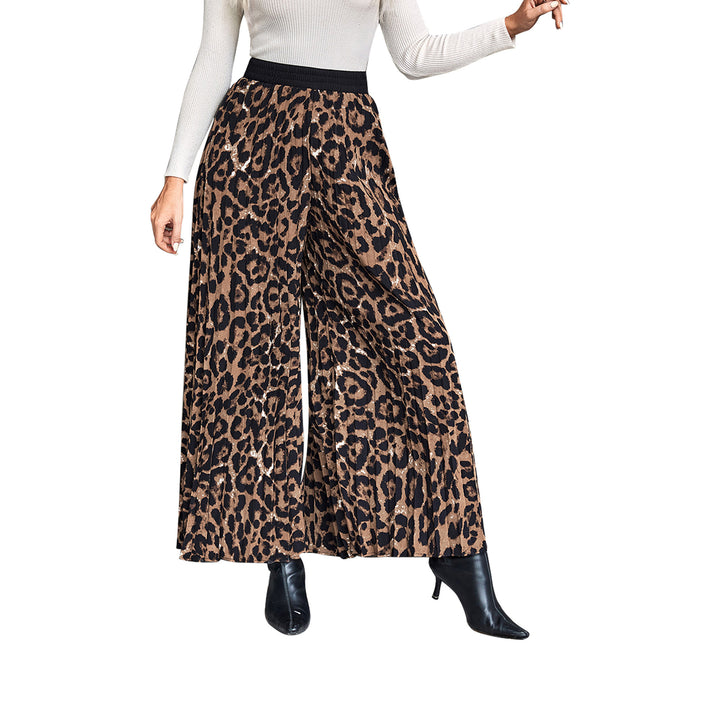 Pantalons Palazzo évasés pour femmes avec imprimé animal et taille élastique Levoire