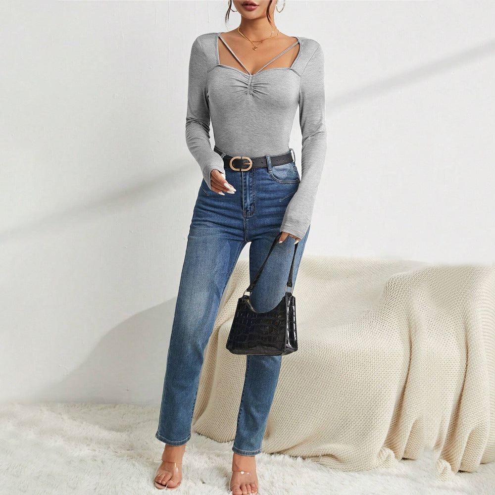 Body à manches longues pour femme avec décolleté en V tendance et détails raffinés aux épaules Levoire