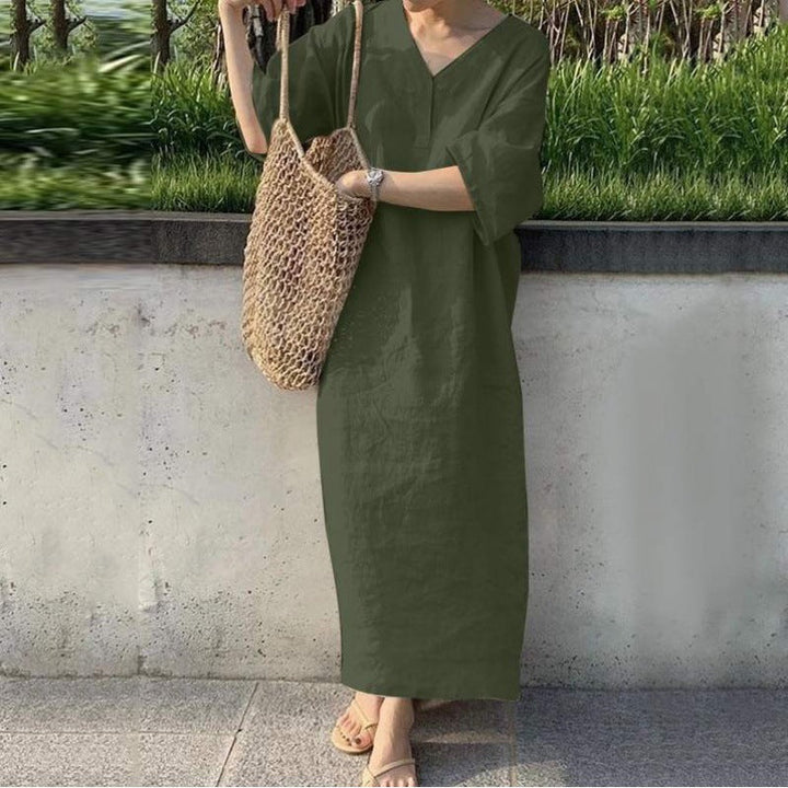 Levoire | Robe en lin en coton à encolure en V Vert