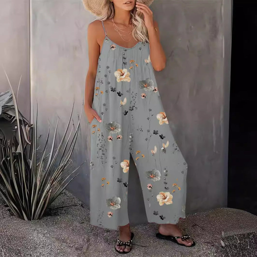 Levoire | Robe salopette à bretelles sans manche à jambes larges décontractée Gris