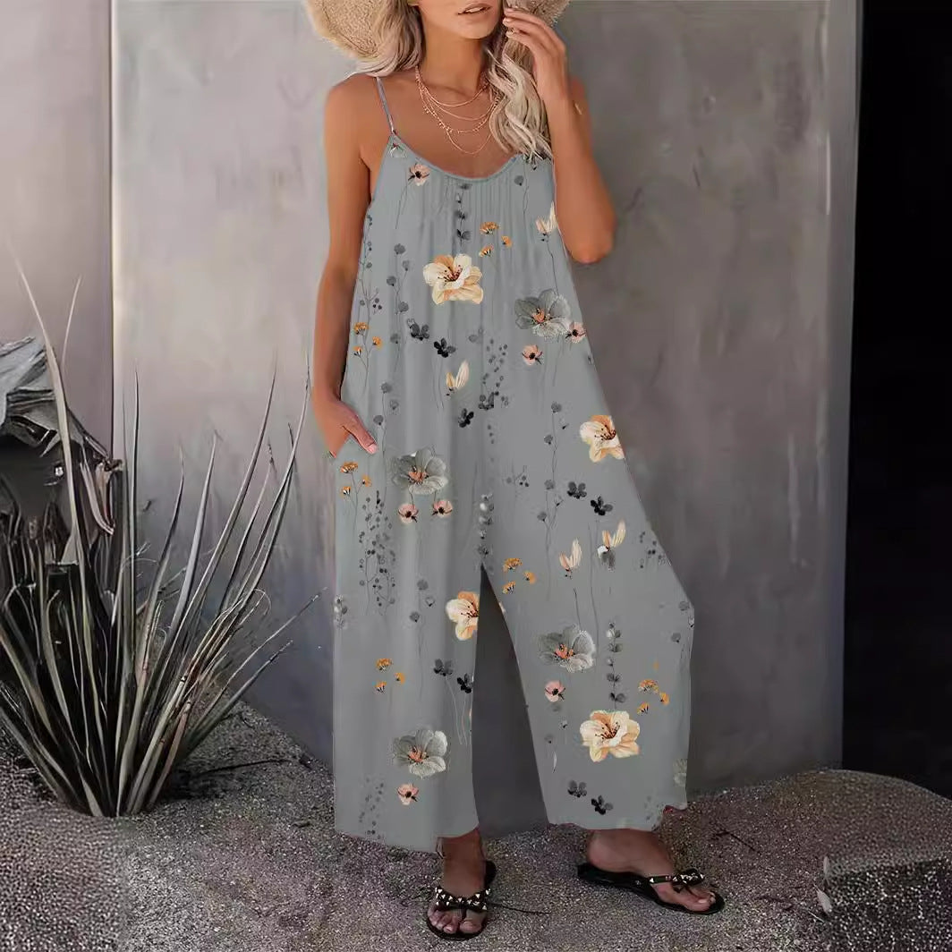 Levoire | Robe salopette à bretelles sans manche à jambes larges décontractée Gris