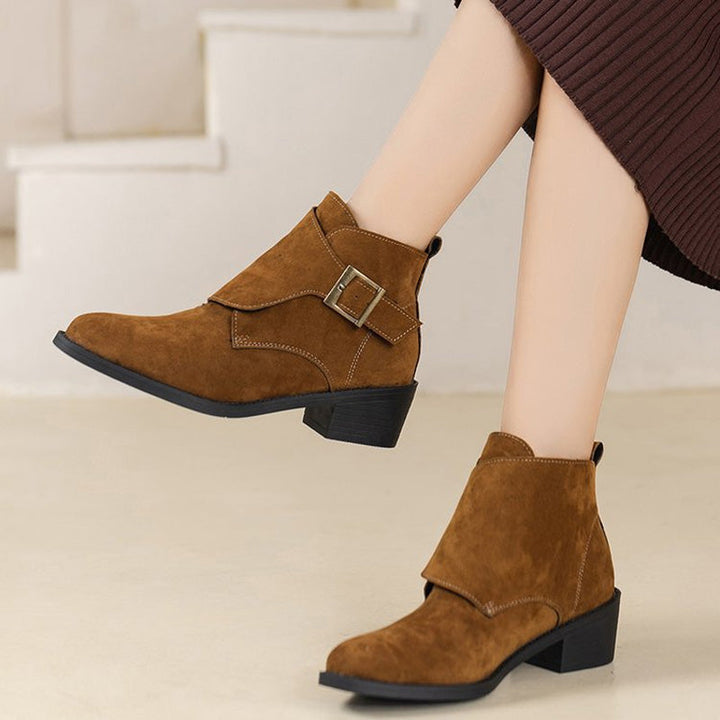 Levoire | Élégant Bottes Chunky À Talon Et À Boucle En Vin Pour Femmes